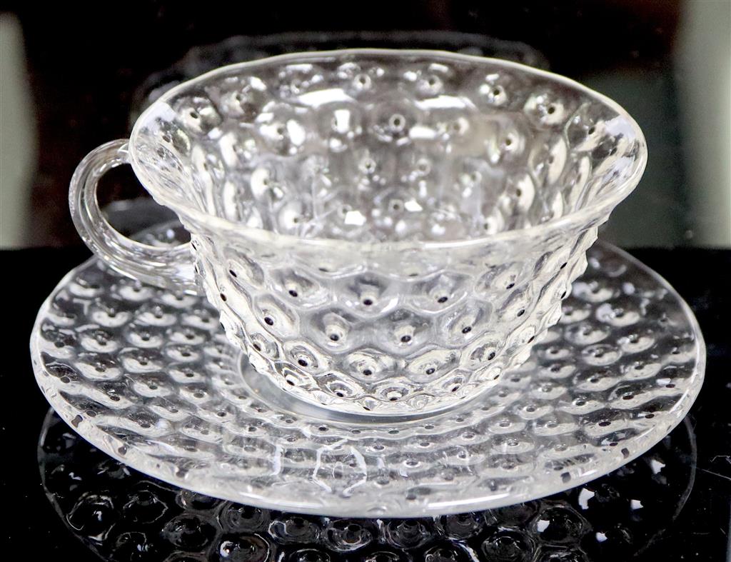 René Lalique. A pre-war Cactus pattern cup and saucer, no.3906/3907, designed in 1933, 13cm diameter